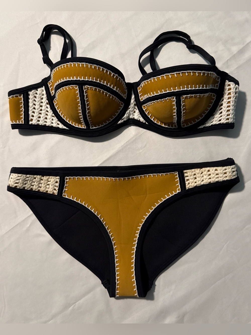 triangl swimwear Mustard, Black & Cream Crochet Two-Piece Bikini